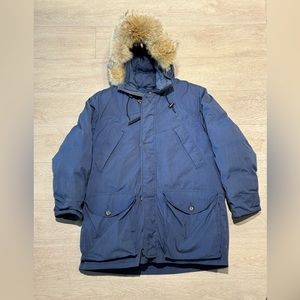 Vintage Eddie Bauer Polar Parka Coyote Fur Down Parka Jacket 90s Navy Size Large